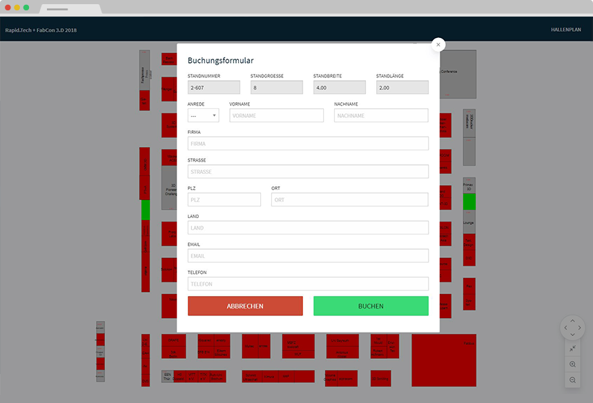 Online booking of stands and boothes